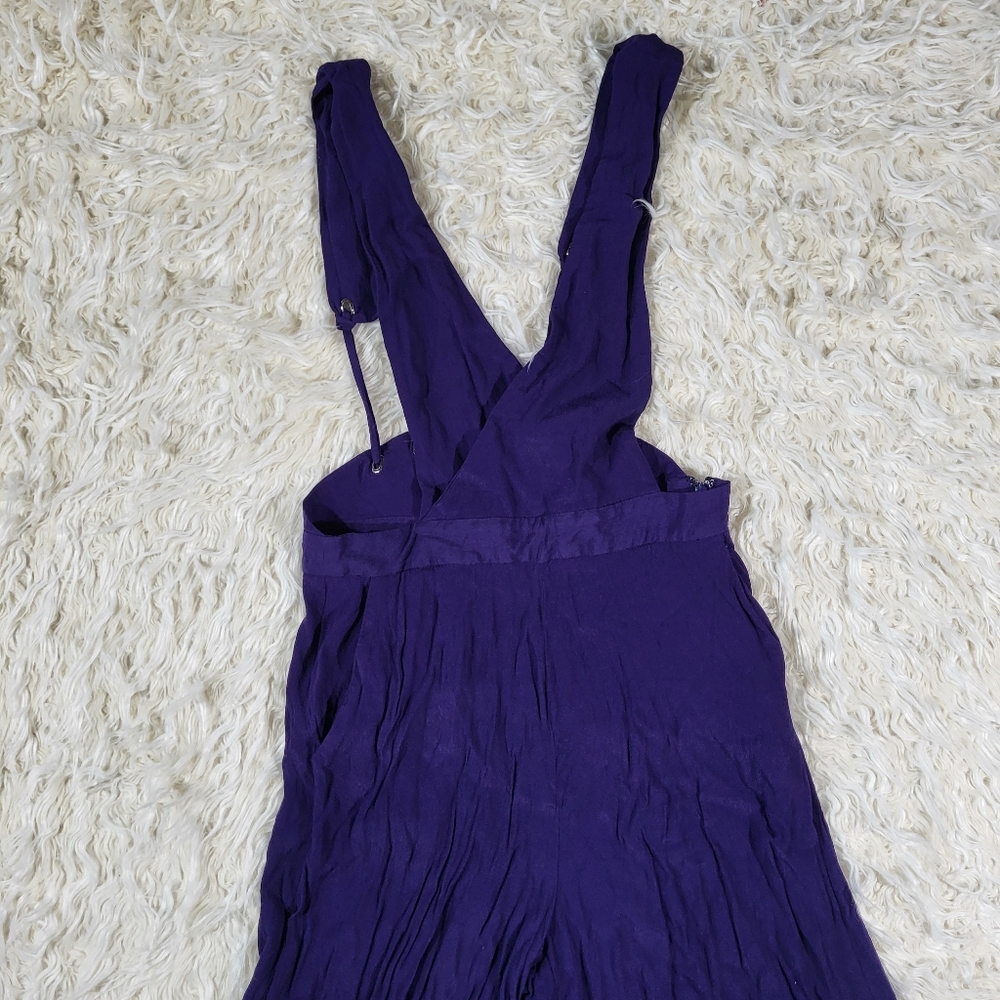 Maeve By Anthropologie Souxanne Womens Jumpsuit Apron Overalls Wide Leg 4 Purple - Picture 3 of 12